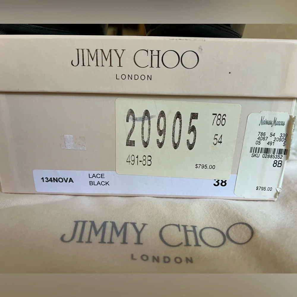 Jimmy Choo Nova 100mm Black Floral Lace Mesh Slingback Peep Toe Sandal Heels 38 - Picture 12 of 12